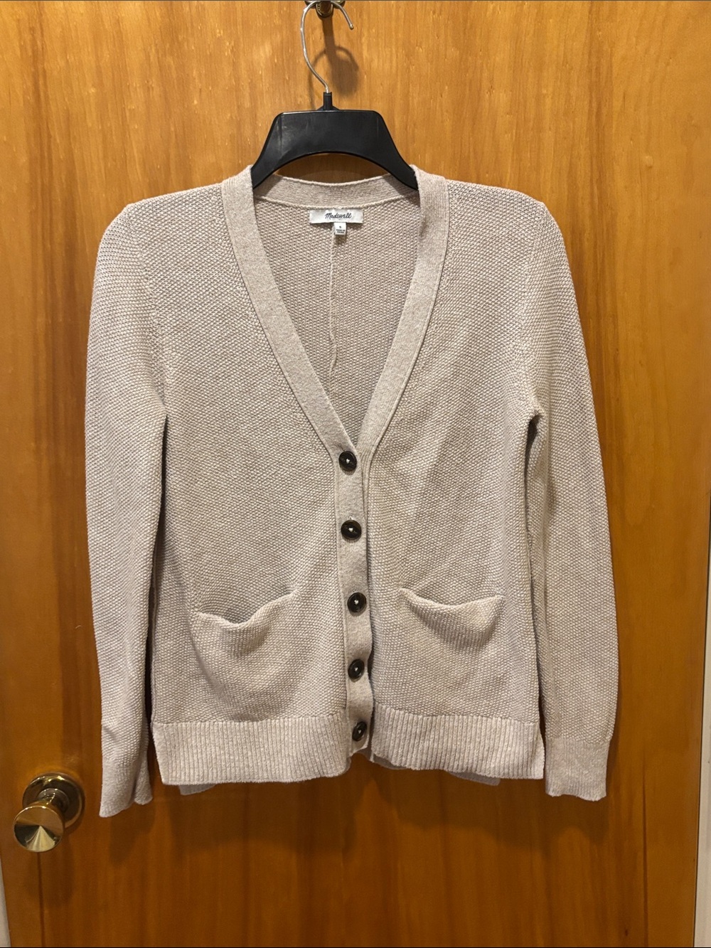 Madewell Neutral Beige Button-Front V-Neck Cardigan